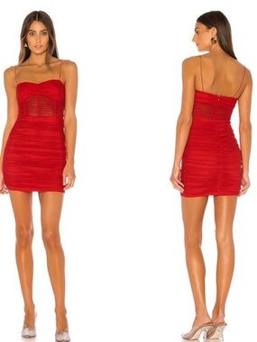 Revolve Superdown Kambella Red Mini Dress Ruched Bodycon Mesh Womens Size XS